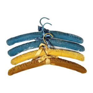 Lot Of 4 Vintage Padded VELVET Boudoir Hangers Turquoise Blue Yellow Gold Yellow